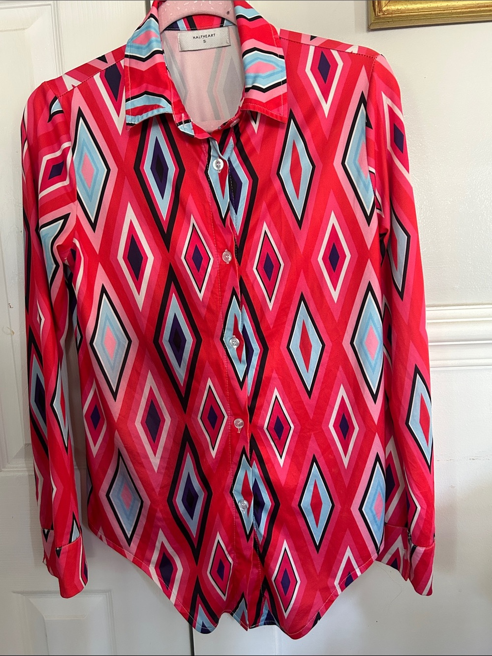 Haley + Katz Red Geometric Button-Up Shirt 70’s style